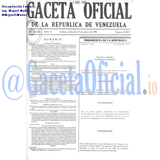 Gaceta Oficial 35929 del 27 Marzo 1996