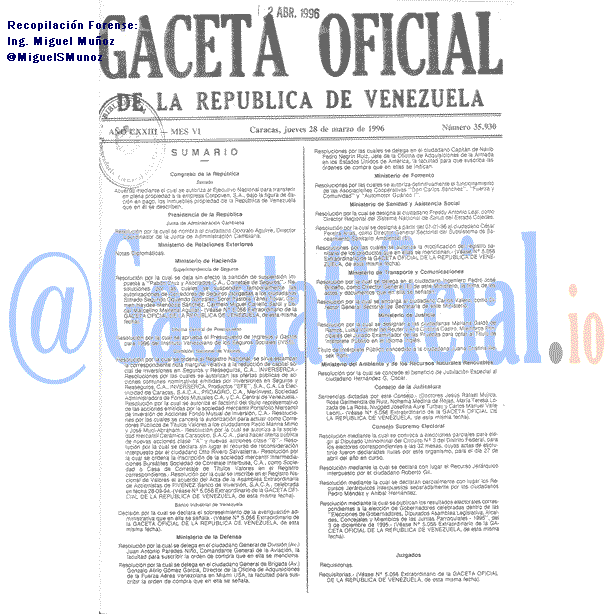 Gaceta Oficial 35930 del 28 Marzo 1996