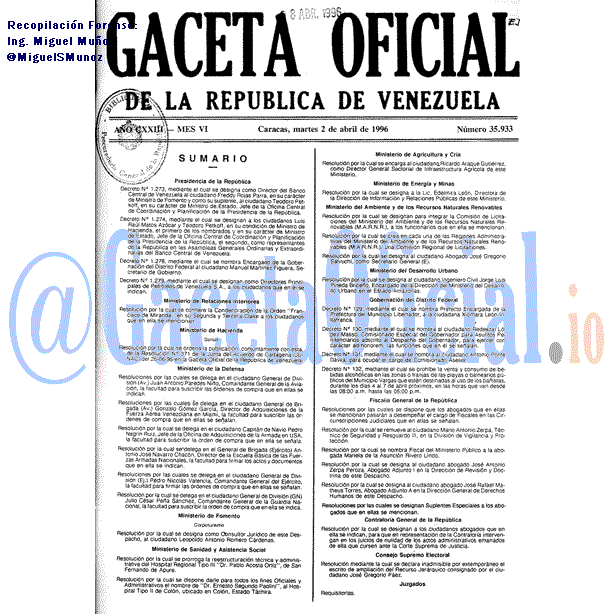 Gaceta Oficial 35933 del 2 Abril 1996