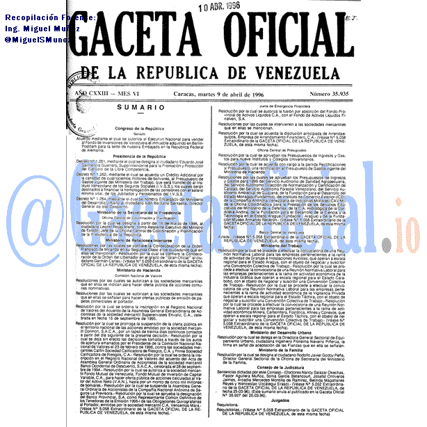 Gaceta Oficial 35935 del 9 Abril 1996
