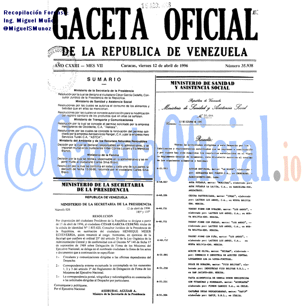 Gaceta Oficial 35938 del 12 Abril 1996