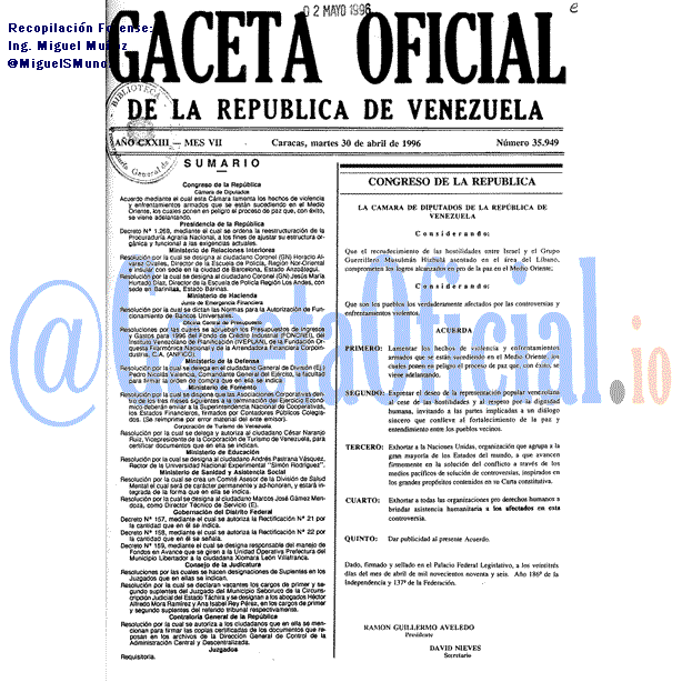 Gaceta Oficial 35949 del 30 Abril 1996