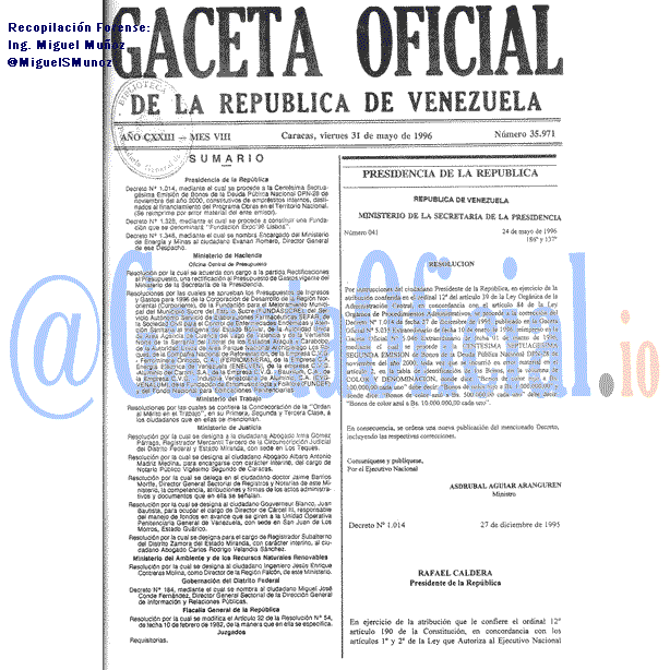 Gaceta Oficial 35971 del 31 Mayo 1996