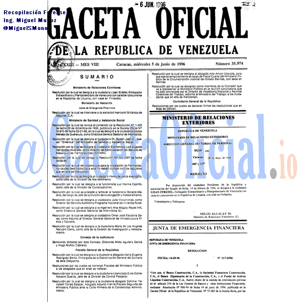 Gaceta Oficial 35974 del 5 Junio 1996