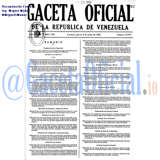 Gaceta Oficial 35975 del 6 Junio 1996