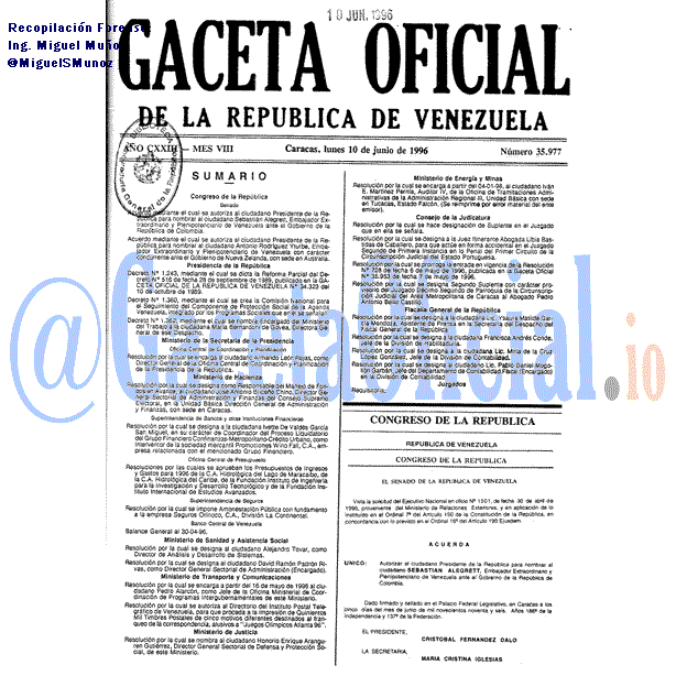 Gaceta Oficial 35977 del 10 Junio 1996