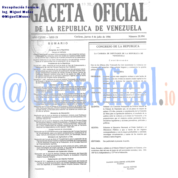 Gaceta Oficial 35994 del 4 Julio 1996