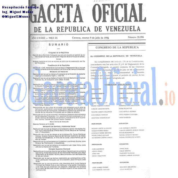 Gaceta Oficial 35996 del 9 Julio 1996