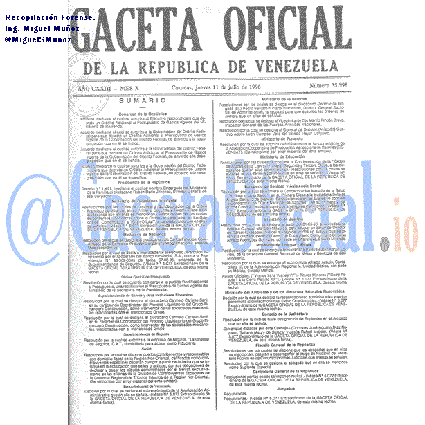 Gaceta Oficial 35998 del 11 Julio 1996
