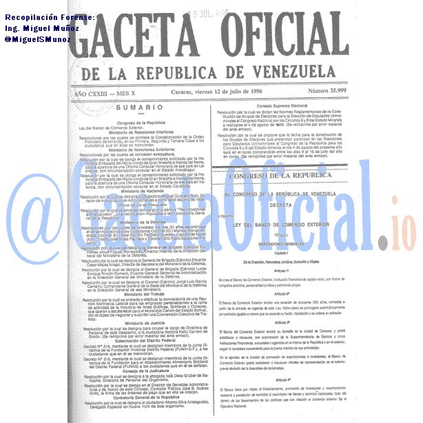 Gaceta Oficial 35999 del 12 Julio 1996