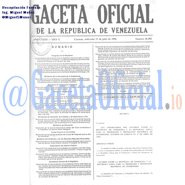 Gaceta Oficial 36002 del 17 Julio 1996