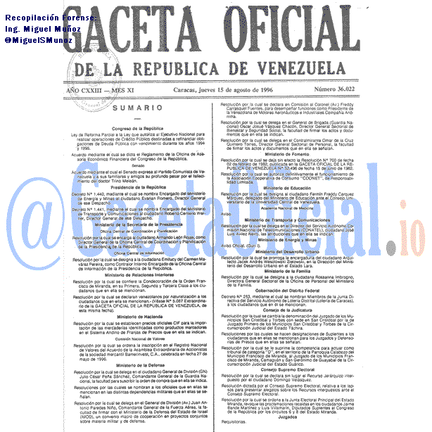 Gaceta Oficial 36022 del 15 Agosto 1996