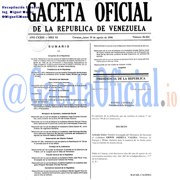 Gaceta Oficial 36024 del 19 Agosto 1996