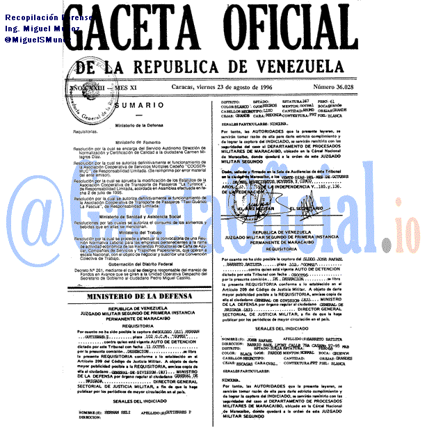 Gaceta Oficial 36028 del 23 Agosto 1996
