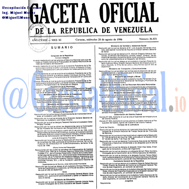 Gaceta Oficial 36031 del 28 Agosto 1996