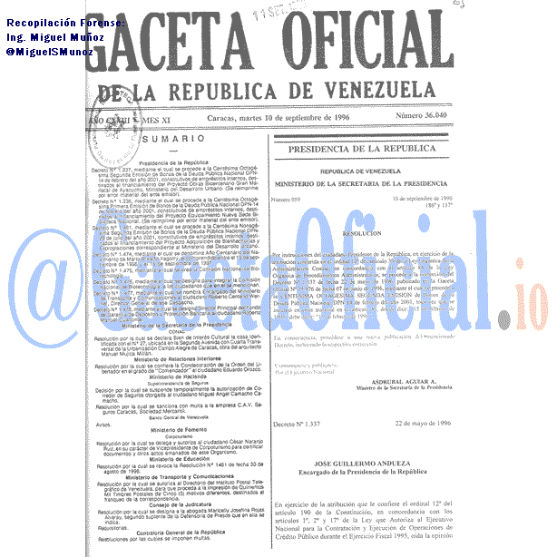 Gaceta Oficial 36040 del 10 Septiembre 1996