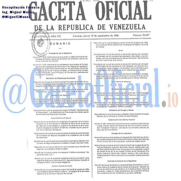 Gaceta Oficial 36047 del 19 Septiembre 1996