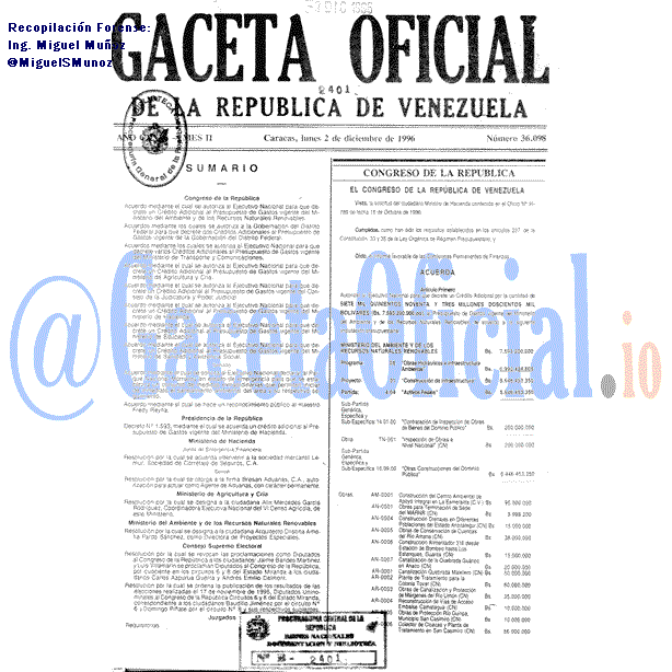 Gaceta Oficial 36098 del 2 Diciembre 1996