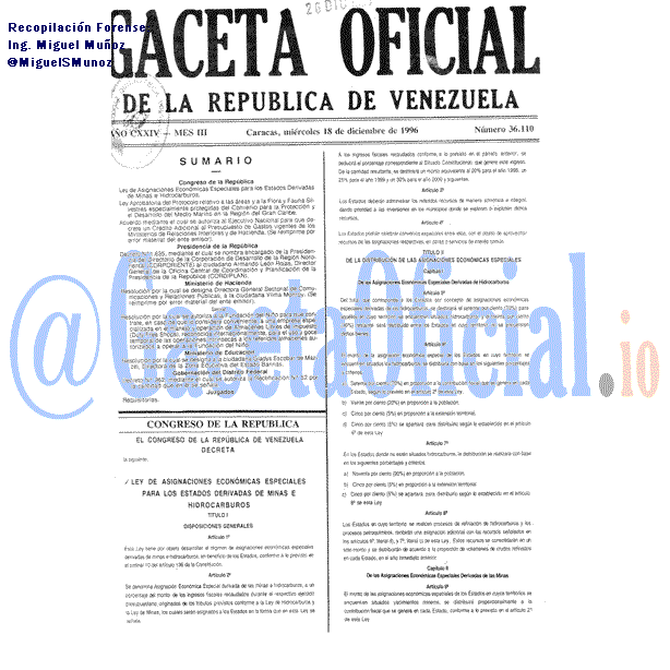 Gaceta Oficial 36110 del 18 Diciembre 1996