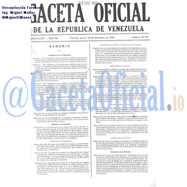 Gaceta Oficial 36114 del 26 Diciembre 1996