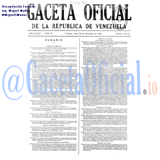 Gaceta Oficial 36116 del 30 Diciembre 1996