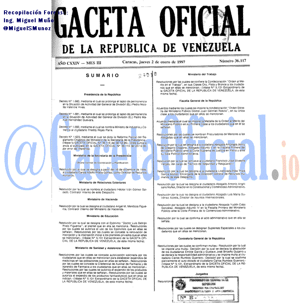 Gaceta Oficial 36117 del 2 Enero 1997
