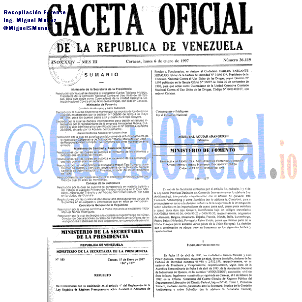 Gaceta Oficial 36119 del 6 Enero 1997