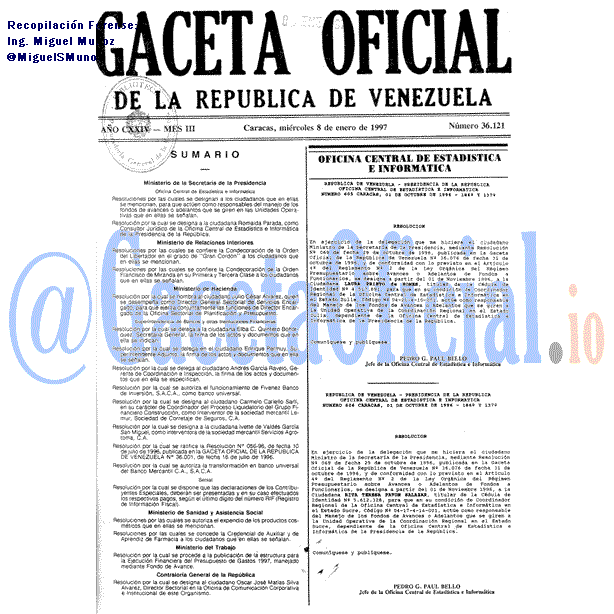 Gaceta Oficial 36121 del 8 Enero 1997