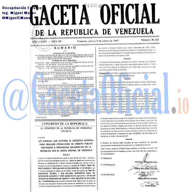 Gaceta Oficial 36122 del 9 Enero 1997