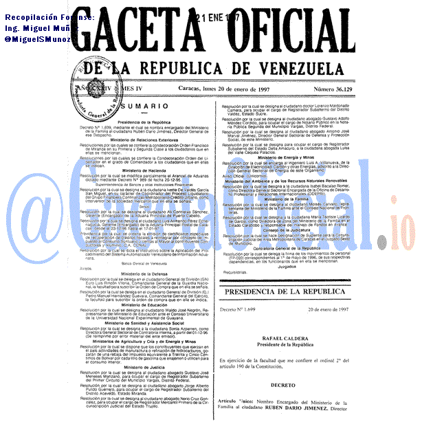 Gaceta Oficial 36129 del 20 Enero 1997