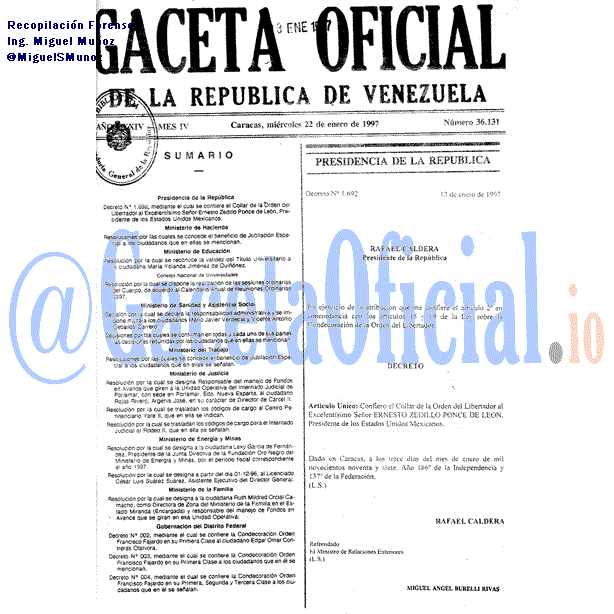 Gaceta Oficial 36131 del 22 Enero 1997