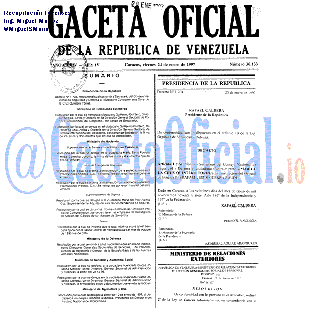 Gaceta Oficial 36133 del 24 Enero 1997