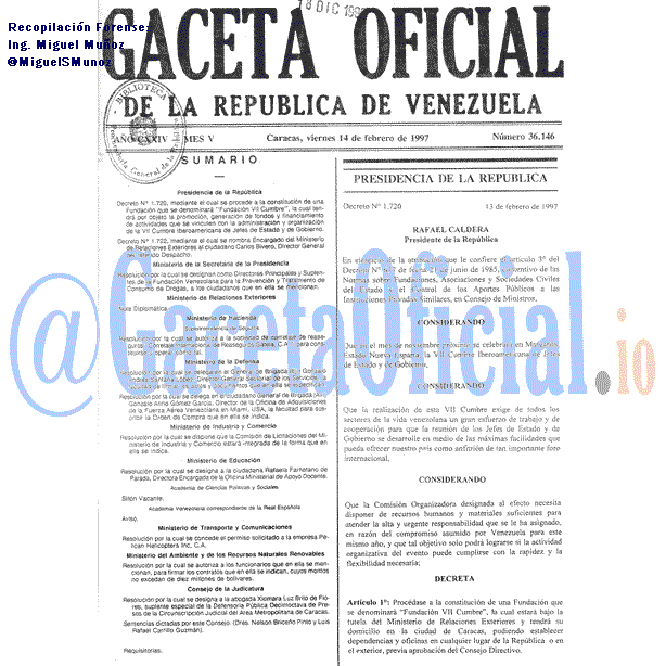 Gaceta Oficial 36146 del 14 Febrero 1997