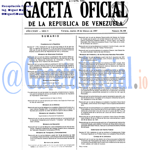 Gaceta Oficial 36148 del 18 Febrero 1997