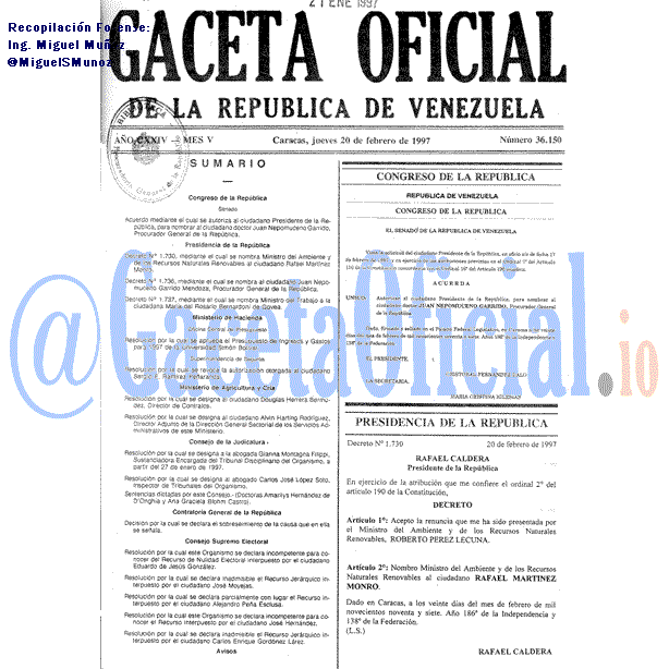 Gaceta Oficial 36150 del 20 Febrero 1997