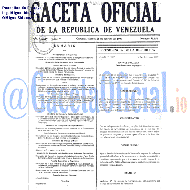 Gaceta Oficial 36151 del 21 Febrero 1997
