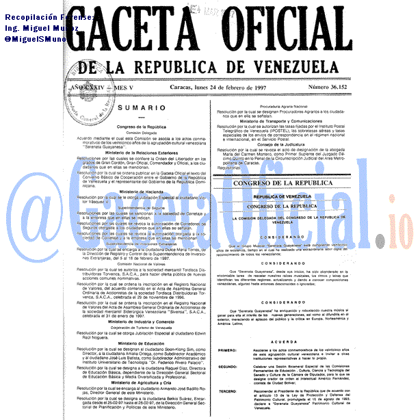 Gaceta Oficial 36152 del 24 Febrero 1997