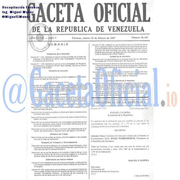 Gaceta Oficial 36153 del 25 Febrero 1997