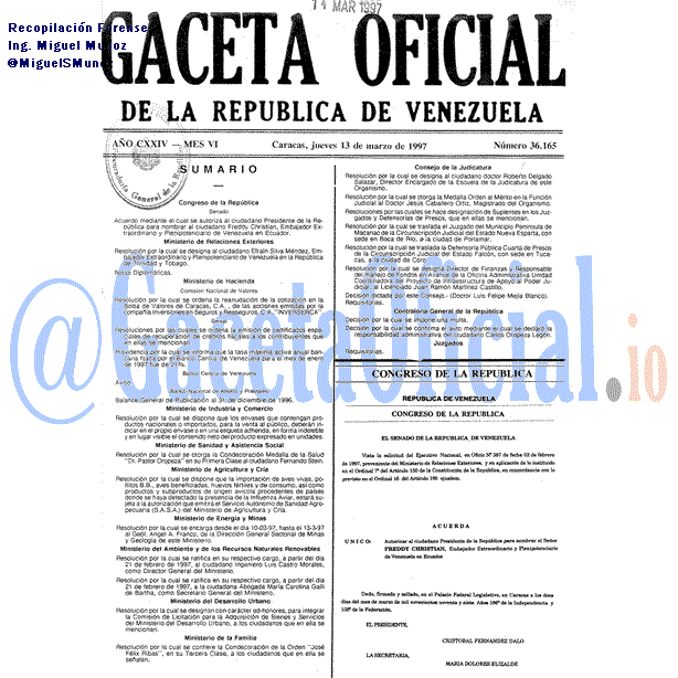 Gaceta Oficial 36165 del 13 Marzo 1997