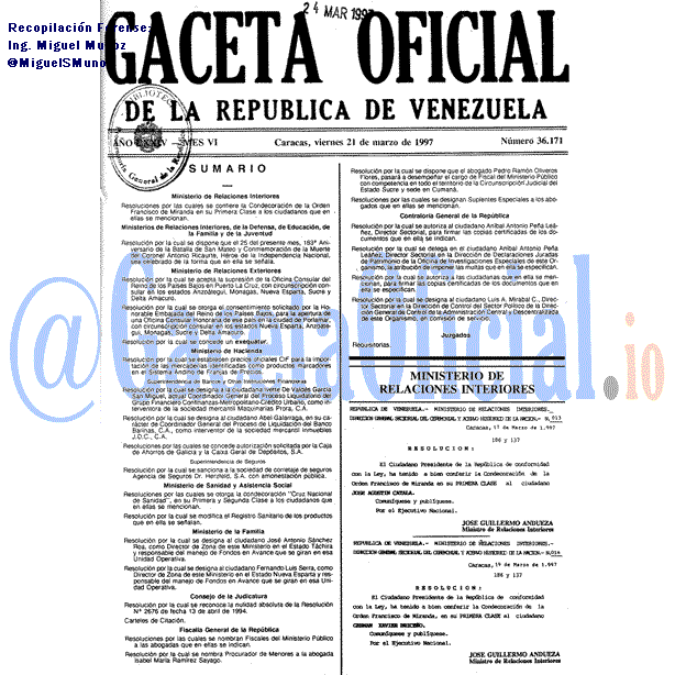 Gaceta Oficial 36171 del 21 Marzo 1997