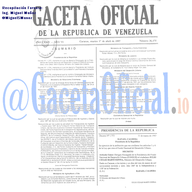 Gaceta Oficial 36175 del 1 Abril 1997
