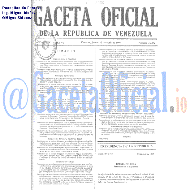 Gaceta Oficial 36182 del 10 Abril 1997