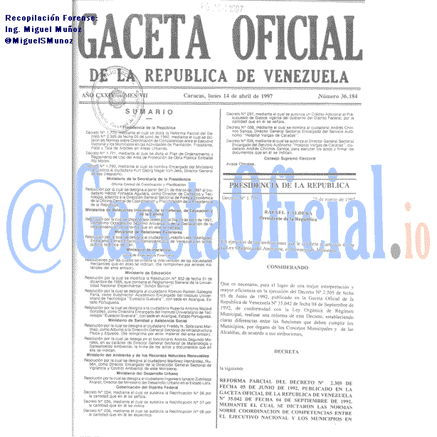 Gaceta Oficial 36184 del 14 Abril 1997
