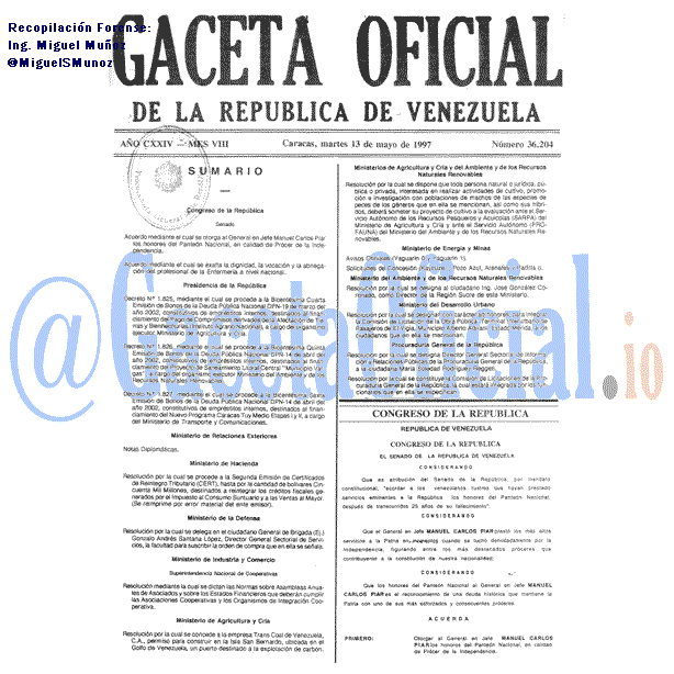 Gaceta Oficial 36204 del 13 Mayo 1997