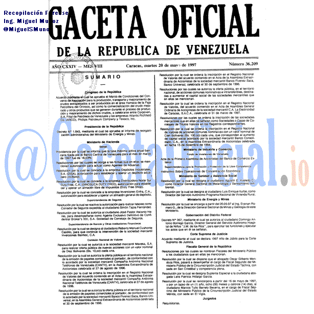 Gaceta Oficial 36209 del 20 Mayo 1997