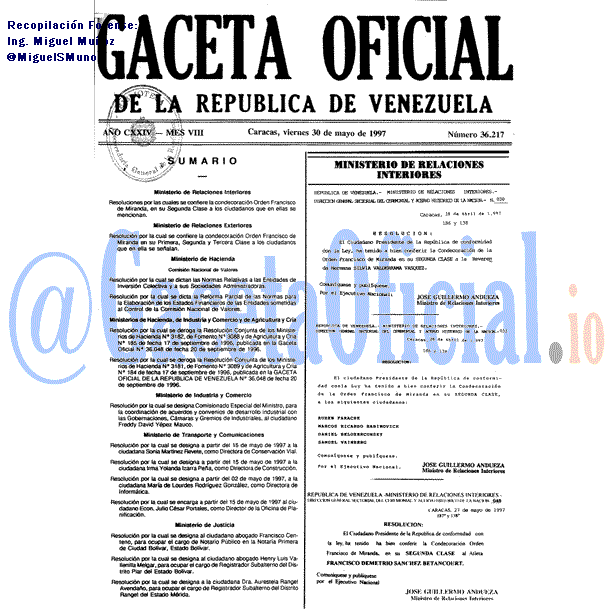 Gaceta Oficial 36217 del 30 Mayo 1997