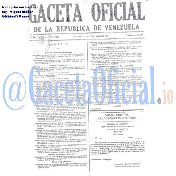 Gaceta Oficial 36219 del 3 Junio 1997