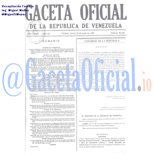 Gaceta Oficial 36226 del 12 Junio 1997