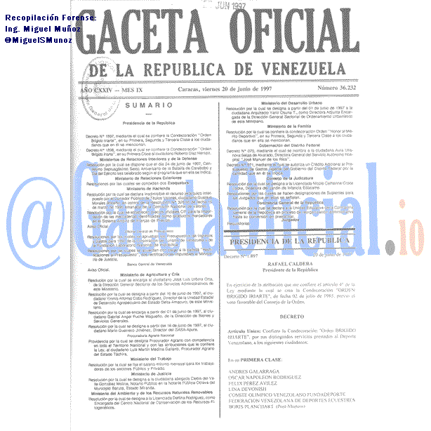 Gaceta Oficial 36232 del 20 Junio 1997