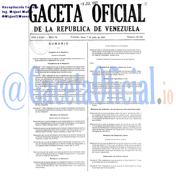 Gaceta Oficial 36242 del 7 Julio 1997